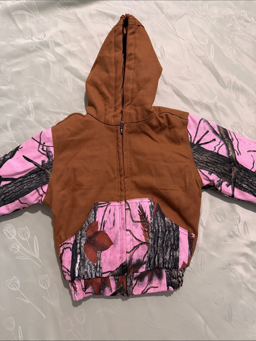 Outdoor Habitat Girls 2T Brown and Pink Camo Hooded Zip-Up Jacket